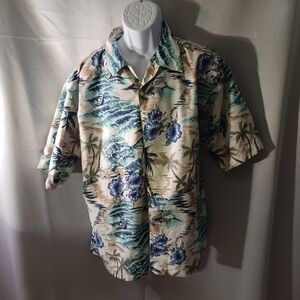 DANIEL DAVID Men's Tropical Hawaiian Shirt - Palm Tree & Hibiscus Print -Size XL